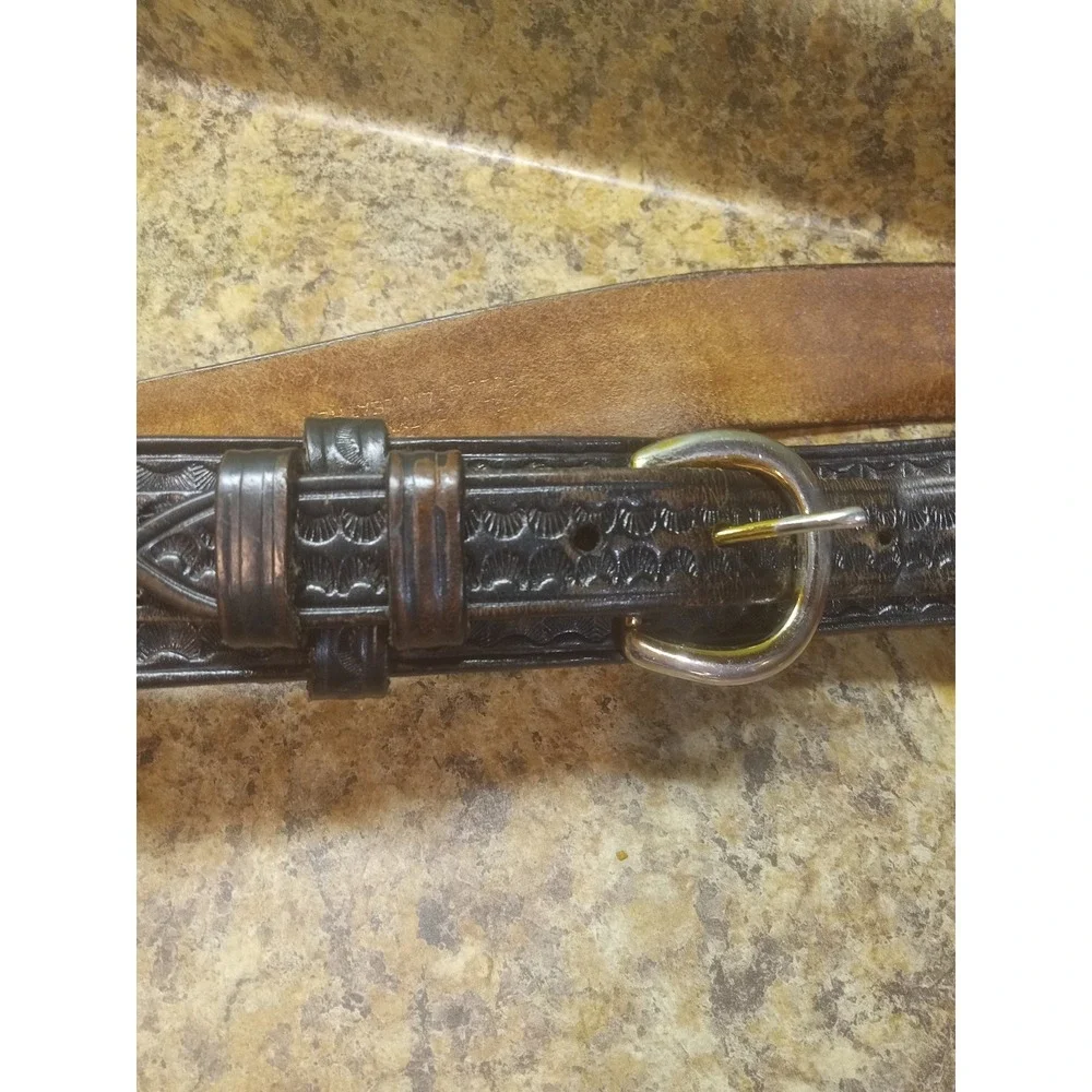 Dutyman Black Full Grain Leather Basketweave Tooled Belt Mens Size 36 Western